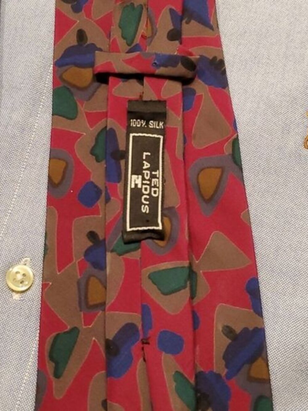 VTG Ted Lapidus Silk Necktie Red Abstract Geometric Retro Mens Designer Tie